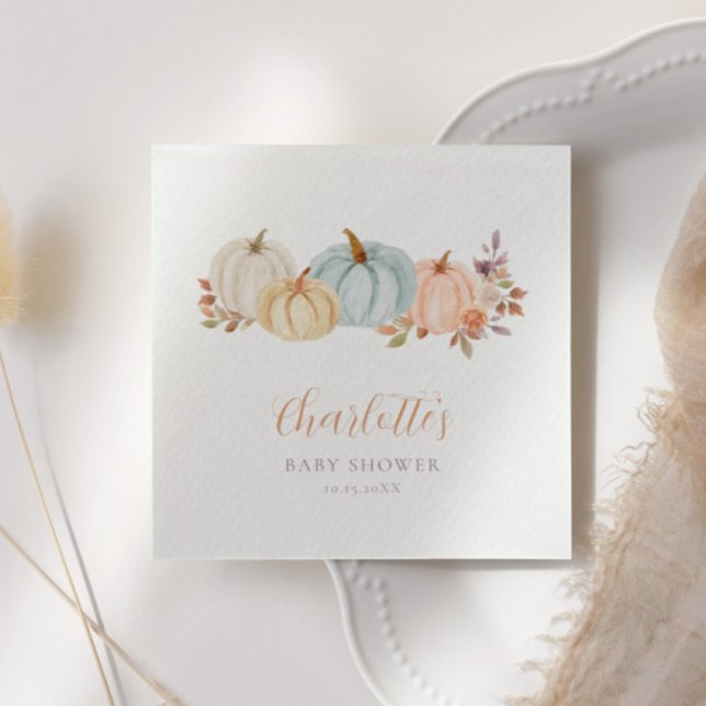 Serviette En Papier Automne Floral Petit Citrouille | BABY SHOWER (Créateur téléchargé)