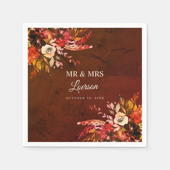 Serviette En Papier Automne Floral Splendor Mr & Mrs Mariage (Devant)