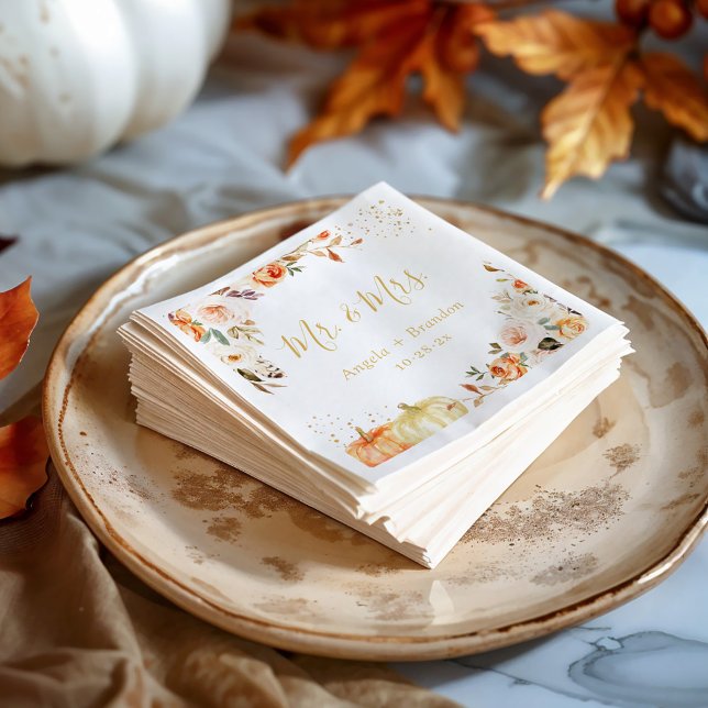 Serviette En Papier Automne Gold Floral M. et Mme Mariage Napkins (Créateur téléchargé)