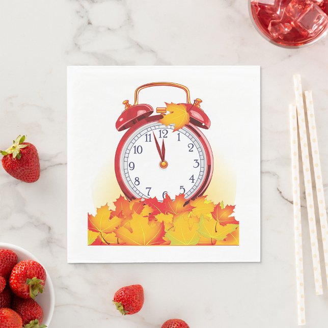 Serviette En Papier Automne Heure Changer Feuilles Automne Et Horloge  (Créateur téléchargé)