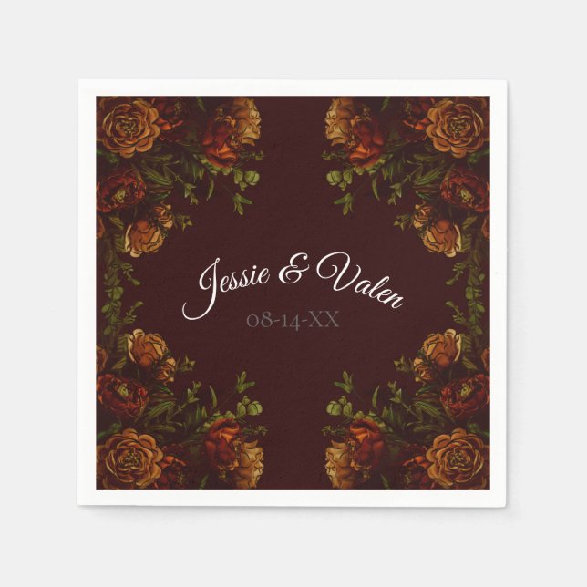 Serviette En Papier Automne Mariage gothique Rustic Maroon (Devant)