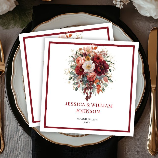Serviette En Papier Automne Marron Floral Boho Eucalyptus Mariage Serv (Autumn Maroon Floral Boho Eucalyptus Wedding Napkins

)