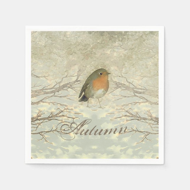 Serviette En Papier AUTOMNE ROBIN Branches automnales (Devant)