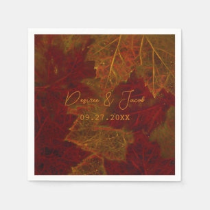Serviette En Papier Automne Rouge or Rustique Élégant Feuilles d'érabl