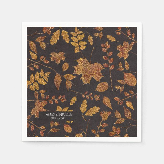 Serviette En Papier Automne Rustique Golden Feuilles Élégant mariage (Devant)