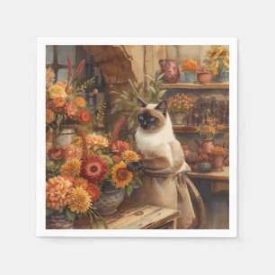Serviette En Papier Automne Siamese Chat fleuriste arranger des fleurs