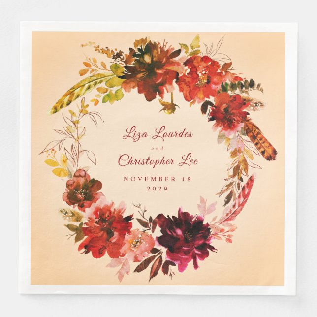 Serviette En Papier Automne Splendor Automne Floral Wreath Mariage (Devant)