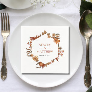 Serviette En Papier Automne Terracotta Fleur Géométrique Forme Mariage