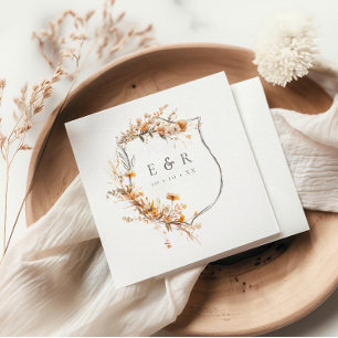 Serviette En Papier Automne Terracotta Floral Crest Monogramme Mariage