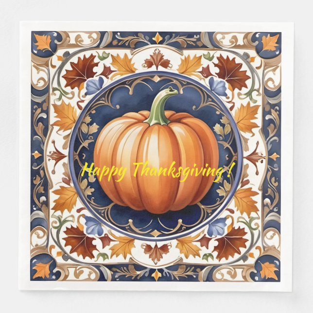 Serviette En Papier Automne Thanksgiving Collection Citrouille moderne (Devant)