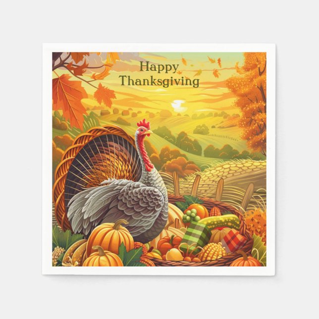 Serviette En Papier Automne Turquie Citrouilles Thanksgiving Naples (Devant)