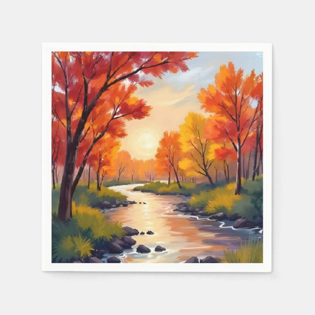 Serviette En Papier Autumn River | Fall Foliage Nature Watercolor (Devant)