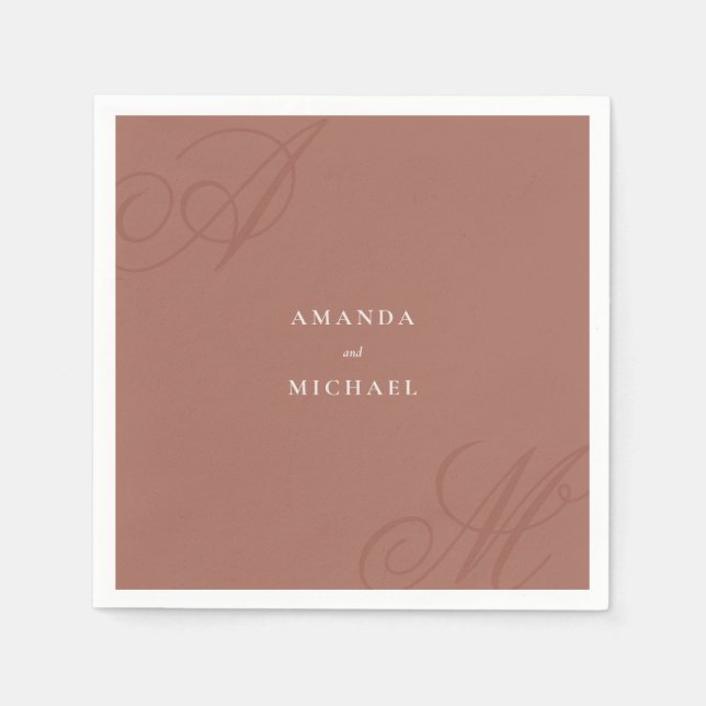Serviette En Papier Autumn Terracotta Moderne Edge Élégant Monogramme (Devant)