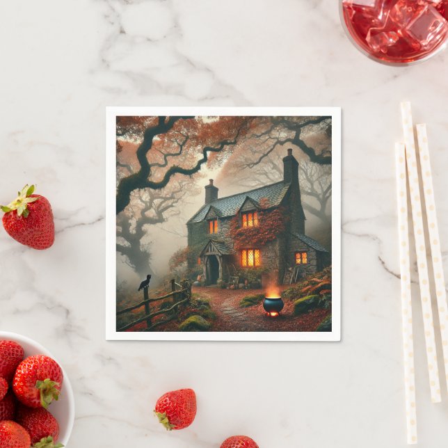 Serviette En Papier Autumnal Whimsigoth Witches Cottage Decoupage (En situation)