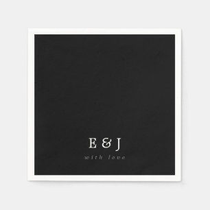 Serviette En Papier Avec Amour Noir & Blanc Élégant Mariage Monogramme