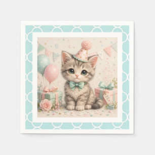 Serviette en papier avec illustration de chaton d'
