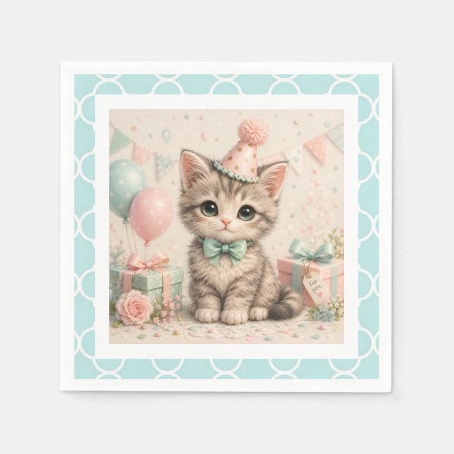 Serviette en papier avec illustration de chaton d' (Devant)