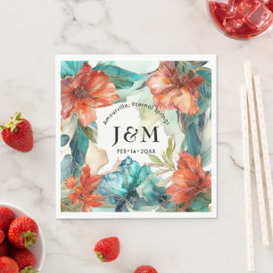 Serviette En Papier 💗 Avec initiales Mariage Hibiscus Serenade Paradi
