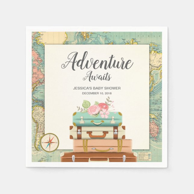 Serviette En Papier Aventure attend Baby shower Papier Napkin Voyage (Devant)
