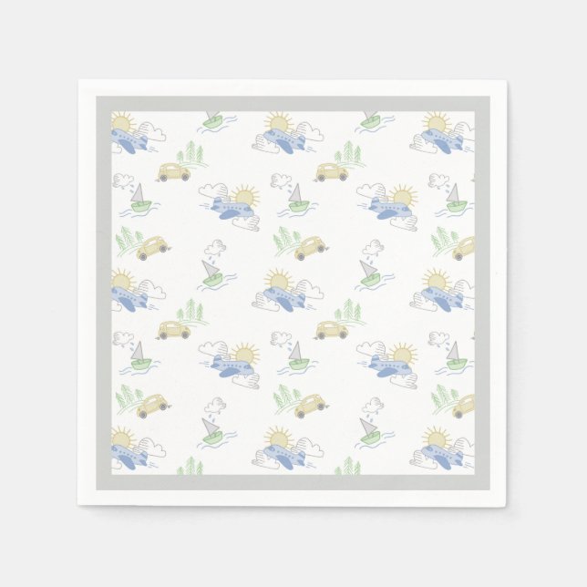 Serviette En Papier Aventure Attend Voyage - Voiture, Avion, Bateau (Devant)