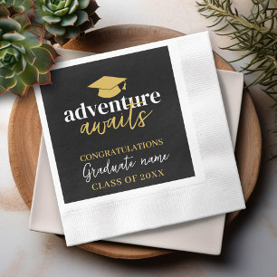 Serviette En Papier Aventure Await - Nom Casquette Black Gold Graduati