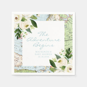 Serviette En Papier Aventure commence Baby shower Floral Carte personn