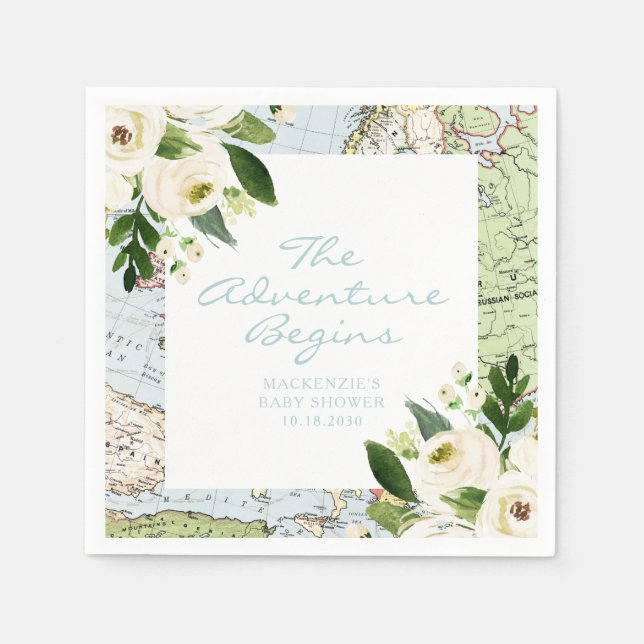 Serviette En Papier Aventure commence Baby shower Floral Carte personn (Devant)