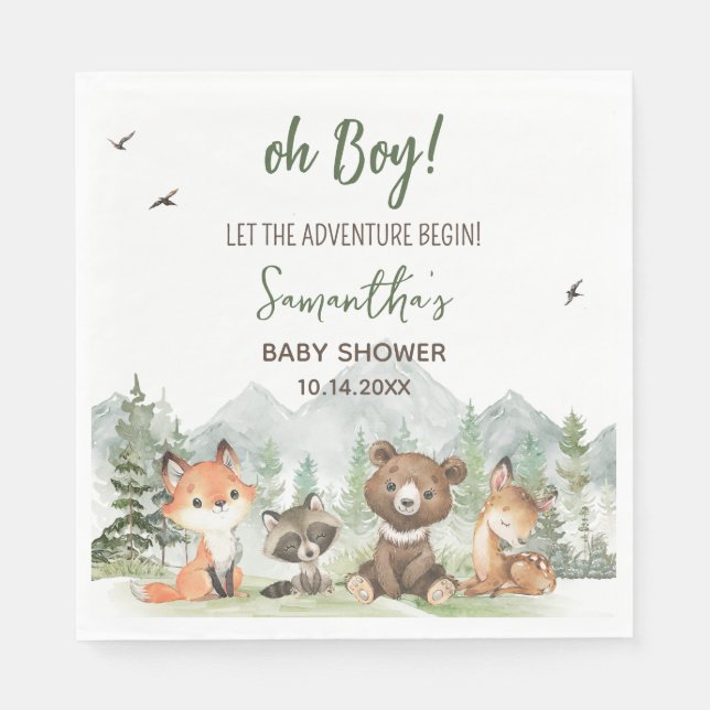 Serviette En Papier Aventure Commencer le Baby shower des animaux des  (Devant)