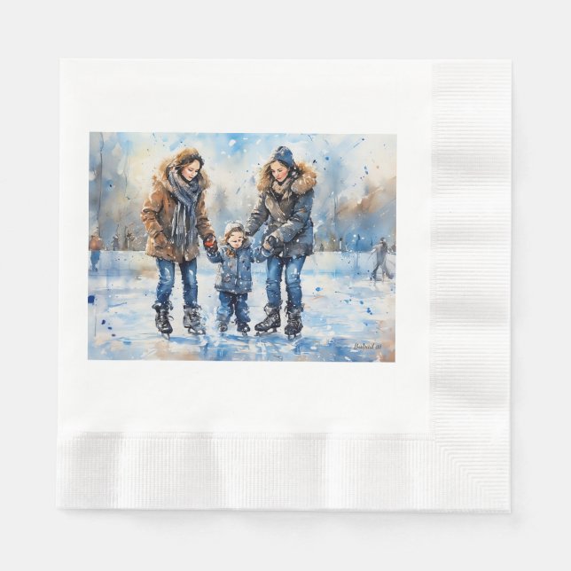 Serviette En Papier Aventure de patinage sur glace,  (Devant)
