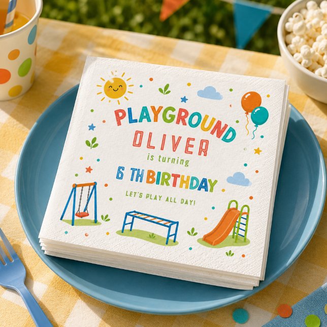 Serviette En Papier Aventure de terrain de jeu Fête d'anniversaire 6 a (Playground Adventure 6th Birthday Park Party Napkins
)