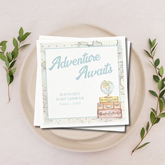 Serviette En Papier Aventure personnalisée Attend Baby shower serviett (Personalized Adventure Awaits Baby Shower Napkins
)