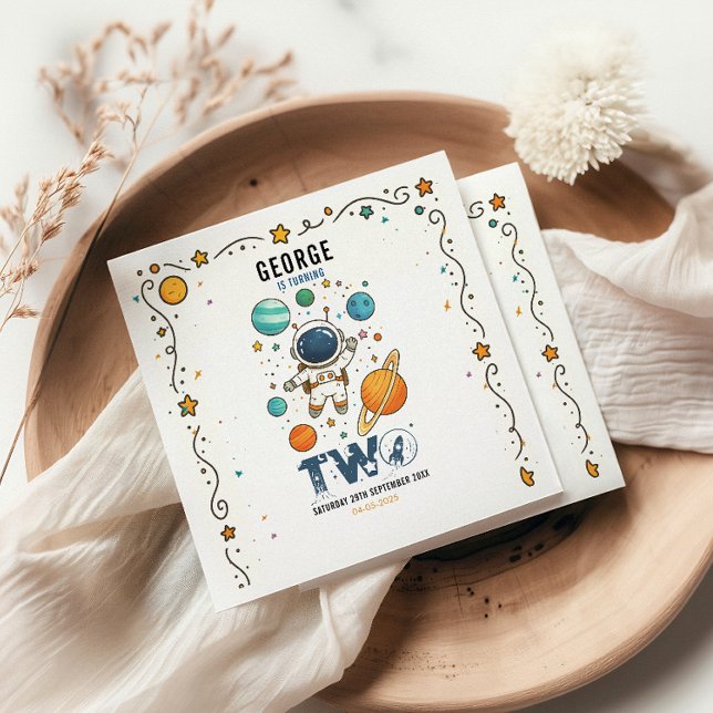 Serviette En Papier Aventure spatiale 2e anniversaire | Fête dans l'es (Créateur téléchargé)