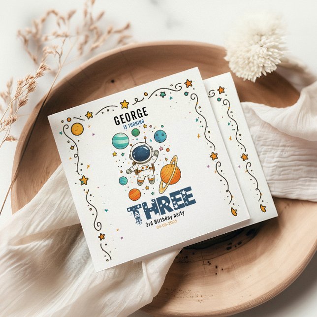 Serviette En Papier Aventure spatiale 3e anniversaire | Fête dans l'es (Créateur téléchargé)