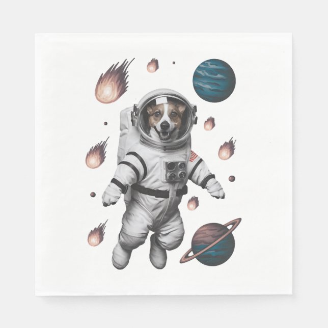 Serviette En Papier Aventure Spatiale Avec Un Astronaute Chien (Devant)