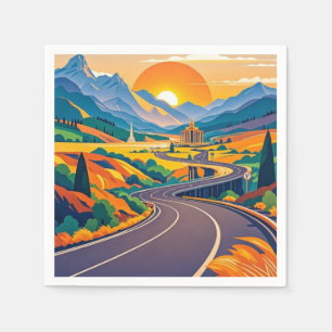 Serviette En Papier Aventures de voyage pittoresques et colorés sur un