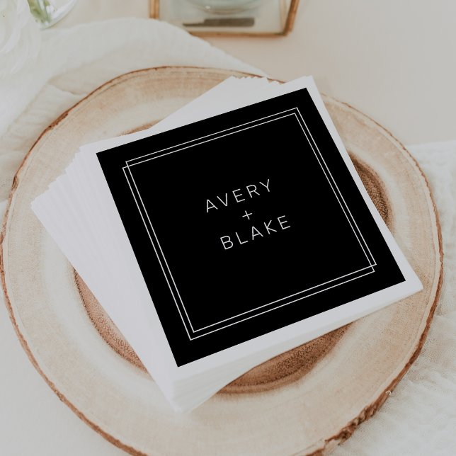 Serviette En Papier AVERA moderne Noir Mariage double frontière (AVERY Modern Black Double Border Wedding Napkins)