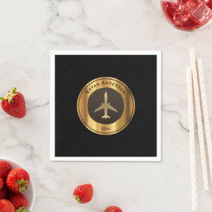 Serviette En Papier Aviation - Gold Avion Logo Napkins