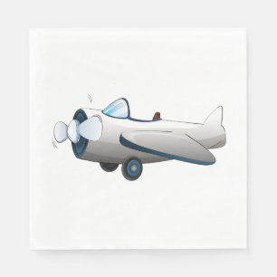 Serviette En Papier Avion à hélice de dessin animé blanc Style Rétro V