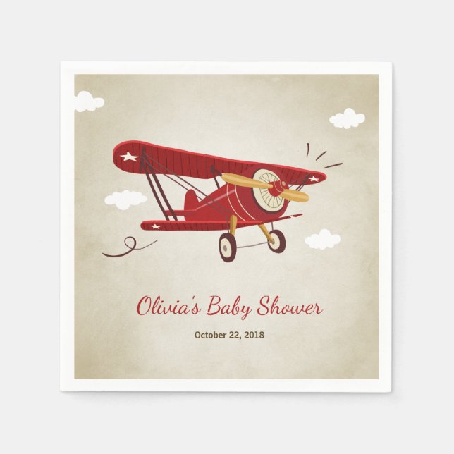Serviette En Papier Avion Baby shower Napkin Adventure Travel Plane (Devant)