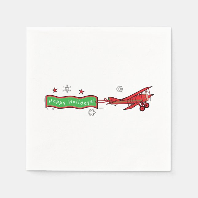 Serviette En Papier Avion Biplane Joyeuses vacances Noël (Devant)