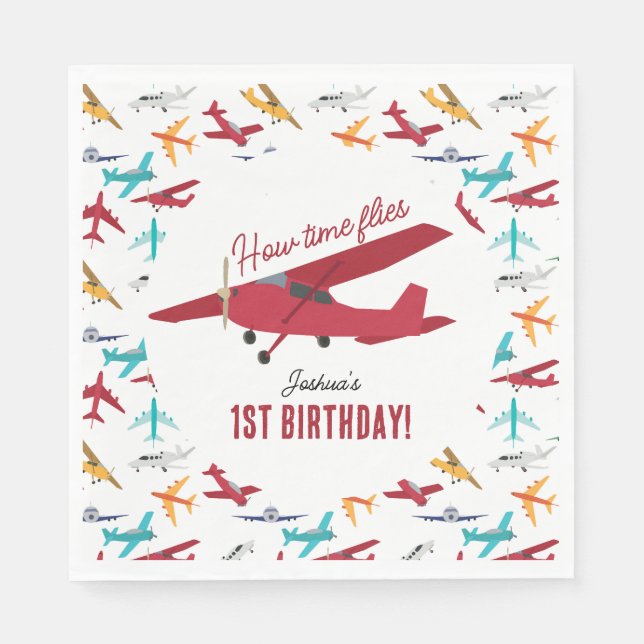 Serviette En Papier Avion Enfants 1er anniversaire Fête heure vols (Devant)