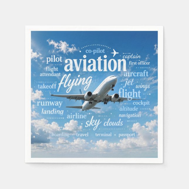 Serviette En Papier Avion volant dans un nuage de mots (Devant)