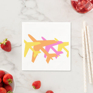 Serviette En Papier Avions Jaune Orange Rose Pink Aviation Vol amusant