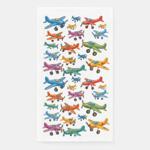 Serviette En Papier Avions Vintage Colorés - Aviation Rétro