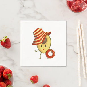 Serviette En Papier Avocado beach girl avec casquette de soleil et ann