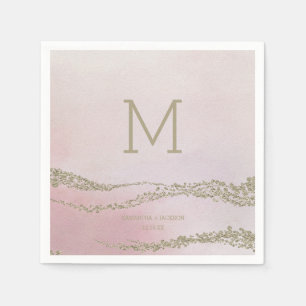 Serviette En Papier Awash Elegant Aquarelle Blush Mariage Monogramme