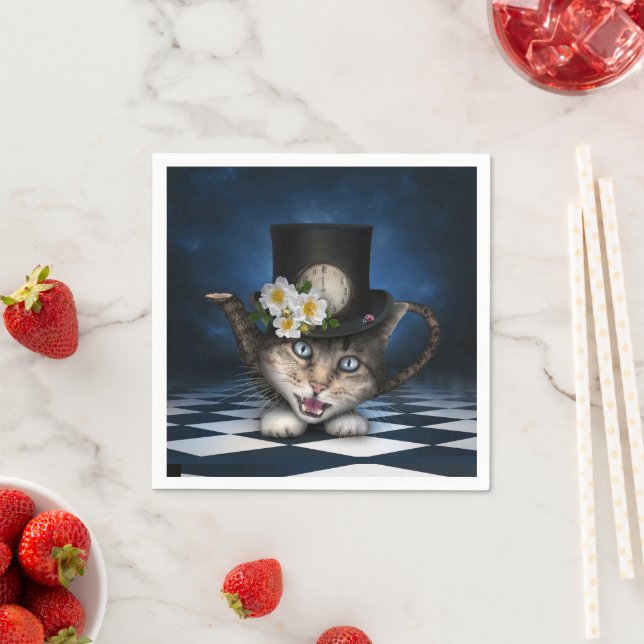 Serviette En Papier Awesome Mad Hatter Teapot Chat Conception Whimsica (En situation)