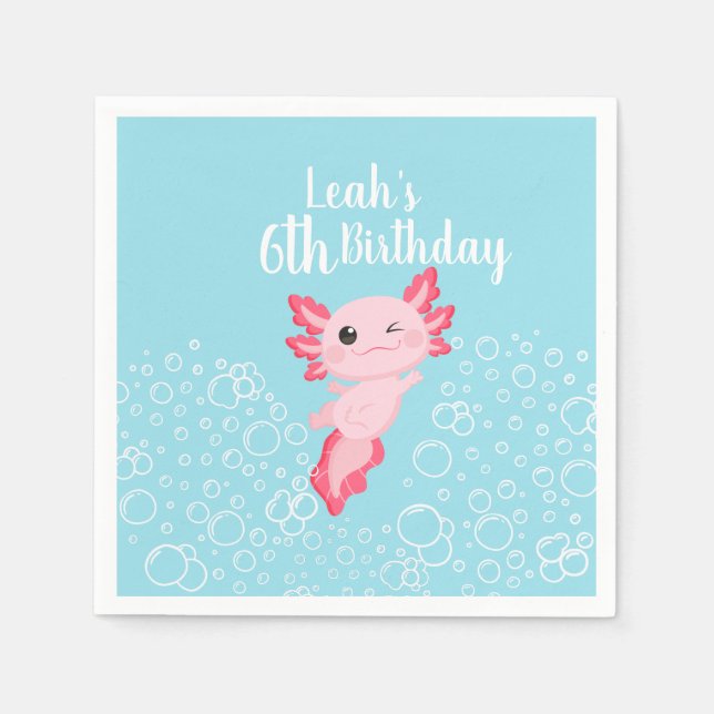 Serviette En Papier Axolotl rose et bleu Anniversaire PaPaper Napkin (Devant)
