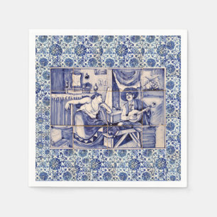 Serviette En Papier Azulejo Bleu Carrelage Cocktail Serviettes