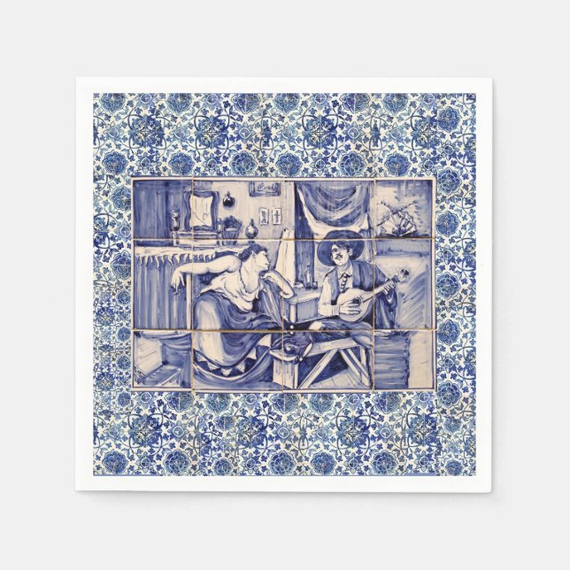 Serviette En Papier Azulejo Bleu Carrelage Cocktail Serviettes (Devant)